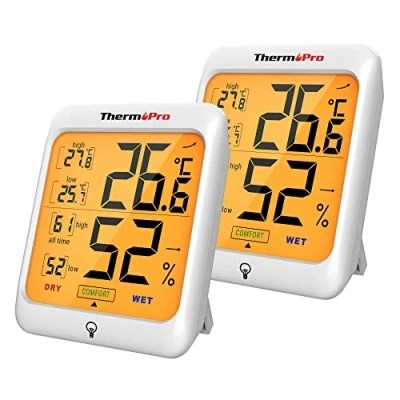 Afbeelding van ThermoPro TP53 Digitale thermo hygrometer, voor binnen en buiten, thermometer temperatuur luchtvochtigheidsmeter, set van 2