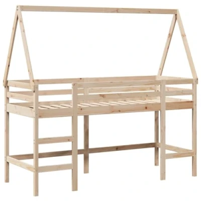 Afbeelding van vidaXL Halfhoogslaper met ladder en bedhuis grenenhout 80x200 cm
