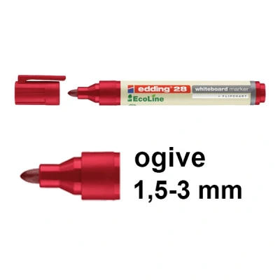 Image de edding 28 Board Marker, pointe ogive, rouge ensemble de partie en plastique moyen 80 % matériel recyclé, remplissable avec BTK 25 et 100, encre