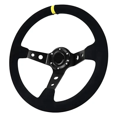 Afbeelding van Acclcors Universeel racestuur 13,6&quot; 6 schroeven Suede handvat Deep Dish Met claxonknop Voor race / rally autosport SIM auto Zwart