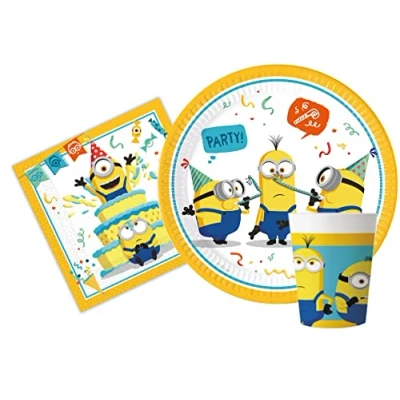Afbeelding van Ciao Minions The Rise of Crue Personnes Party Table Kit (88 borden Ø 23 cm, 24 glazen 200 ml, 40 servetten 33 x cm), geel, wit, AZ038