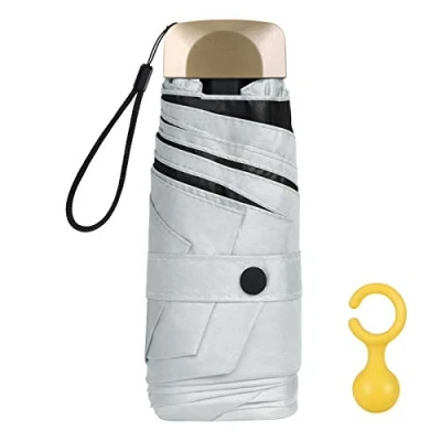 Afbeelding van Vicloon Mini Opvouwbare Paraplu, Reisparaplu, Anti UV Zakparaplu, Handmatig Compact Winddicht Gemengde Paraplu voor Buitenactiviteiten, Ring Handvat, Wit.
