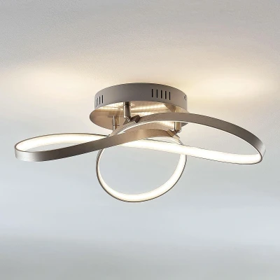 Afbeelding van Lindby LED plafondlamp met dimmer 1licht aluminium, metaal, kunststof H: 16.5 cm mat nikkel, wit Inclusief lichtbron