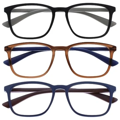 Afbeelding van OPULIZE Max 3 stuks leesbril, klassiek montuur, groot, rechthoekig, matzwart, bruin, blauw, uniseks, dames en heren, veerscharnieren, RRR78 123 +2.00