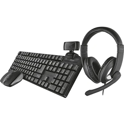 Afbeelding van Trust Qoby 4 in 1 Home Office Set Met Webcam, Headset, Toetsenbord (azerty) En Muis Webcam