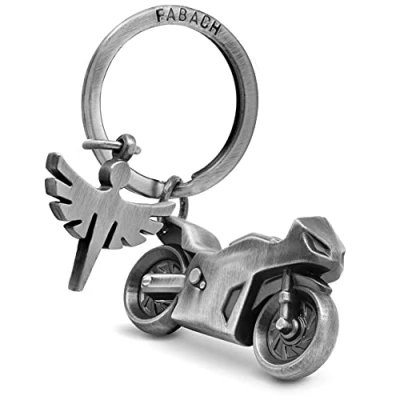 Afbeelding van FABACH Sleutelhanger Motorfiets met beschermengel Engel cadeau voor motorrijder geschenken Geluksbrenger Zorgvuldig rijden, Antieke zilver,