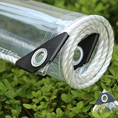 Afbeelding van Afdekzeil, pvc, waterdicht, transparant, met gegraveerde ringen, weerbestendig, slijtvast, opvouwbaar, 0,35 mm, regenbescherming, voor tuinmeubelen, planten, serres, hondenhokken, 1,8 x 4 m