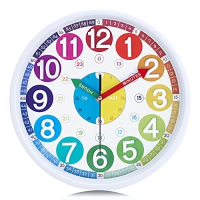 Afbeelding van Lafocuse Stille wandklok voor kinderen, kleurrijk, met 3D cijfers, gemakkelijk te lezen, school, kinderkamer, klasse, 30 cm