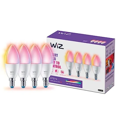 Afbeelding van WiZ Space Sense starterset, 4 x E14 kleuren wifi lampen komt overeen met 40 W, werkt Alexa, Google Assistant