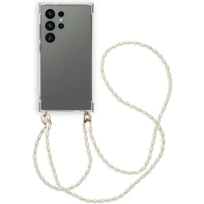 Afbeelding van iMoshion Hoesje Geschikt voor Samsung Galaxy S24 Ultra met koord Backcover + armband Parels transparant