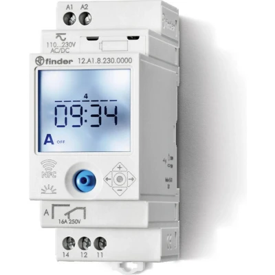 Afbeelding van Finder 12.A1.8.230.0000 Schakelklok voor DIN rails 230 V/AC 1x wisselcontact 16 A 250 Astronomisch, Weekprogramma
