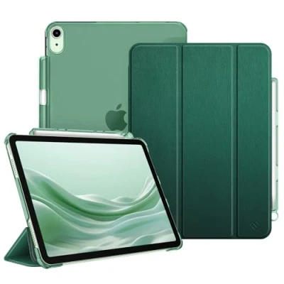 Afbeelding van Fintie Hoes voor iPad Air 4.Generatie 2020 10.9&quot; met Pen houder (Ondersteunt 2e generatie potlood, draadloze oplaadfunctie) Ultradun Case Cover Transparante Achterkant, Auto Wekken/Slapen (Donkergroen)