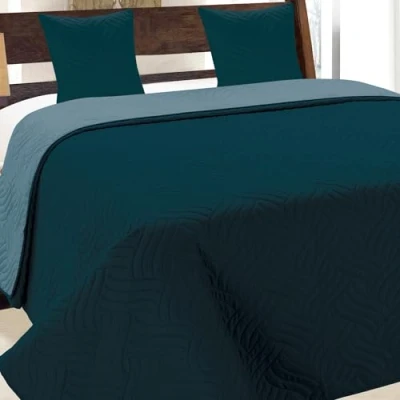 Afbeelding van Euromat Dubbelzijdig gewatteerde sprei met 2 kussenslopen 40 x cm, donkerturquoise, blauw 11, 220 240 cm