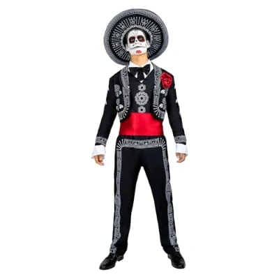 Afbeelding van FUNIDELIA Mariachi Kostuum Day of the Dead voor Mannen Maat: XXL Zwart