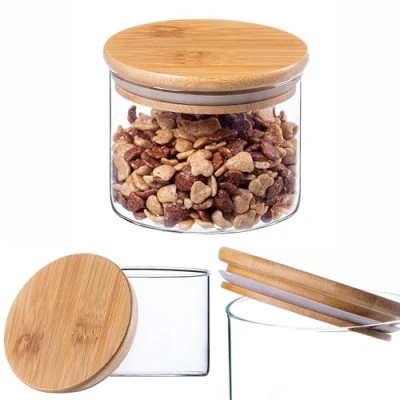 Afbeelding van KADAX Glazen container met bamboedeksel, vaatwasmachinebestendig, luchtdichte opbergdozen voor spaghetti, meel, muesli of koffie (rond 550 ml)