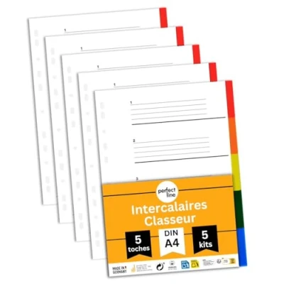 Afbeelding van perfect line Orderverdelers DIN A4 van kunststof (PP), 5 tabbladen (5 stuks), stuks, voor bestandsmappen, recyclebaar, gemaakt in Duitsland