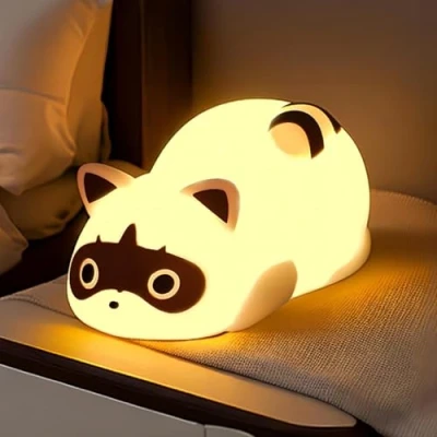 Afbeelding van QUIGO Nachtlampje voor kinderen, nachtlampje, oplaadbaar, bedlampje met USB, wasbeer, siliconen, touchscreen, led cadeau, speelgoed, jongens en meisjes
