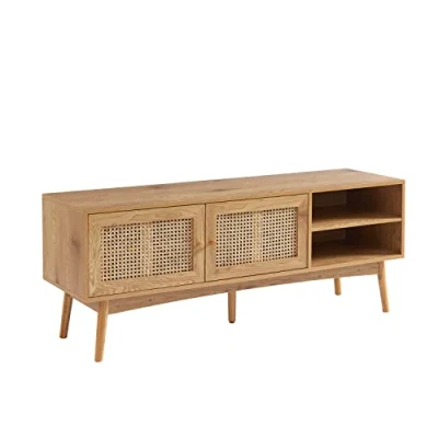 Afbeelding van BAÏTA TV meubel INES eikeneffect en rotan rieten L 140 cm