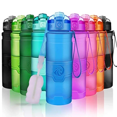 Afbeelding van ZORRI Waterfles, kunststof, zonder bpa, fitness, sportfles, openen met 1 klik, blauw, 700 ml 24 oz