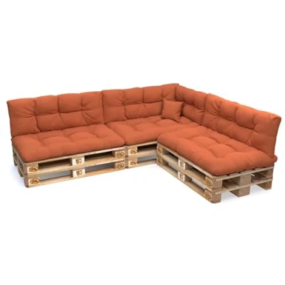 Afbeelding van POKAR Zitkussen voor Europallet, gewatteerd, 8 delig: 3 zitplaatsen 120 x 80 cm + rugleuningen 40 1 zijde 60 sierkussen cm, tuinbank, zonder pallet,