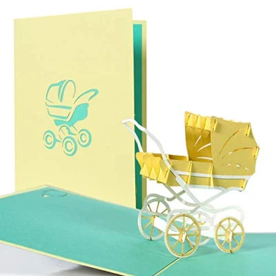 Afbeelding van G13.4 Neutrale geboortekaart voor jongens, meisjes, wenskaart, elegante pop up kaart baby&#039;s