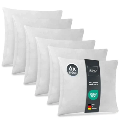 Afbeelding van LILENO HOME Set van 6 kussenvullingen, 30 x cm, binnenkussen wasbaar op 40 C, geschikt voor allergieën, polyestervulling als bankkussen, cocktailkussen en kussen