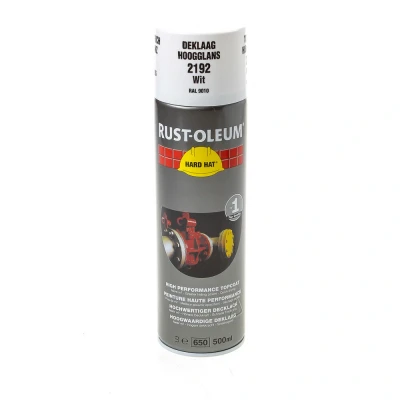 Afbeelding van Rust oleum hard hat deklaag ral hoogglans, 500 ml, zuiverwit, 9010, 2192, spuitbus