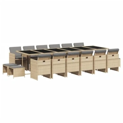 Afbeelding van vidaXL 17 delige Tuinset met kussens poly rattan gemengd beige
