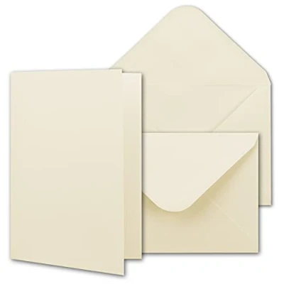 Afbeelding van 50 vouwkaarten met enveloppen DIN A6/C6 in natuurlijk wit geschenkdoos uitnodigingskaarten blanco 10,5 x 14,8 cm om zelf vorm te geven
