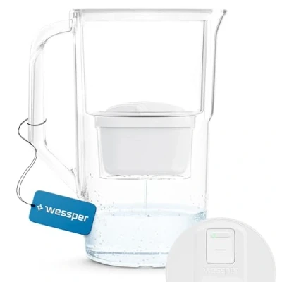 Afbeelding van Wessper Karaf 2,8 l met led teller, waterfilterkaraf, compatibel Brita Maxtra, vermindering van kalk, chloor, bevat een filterkaraf + waterfilter, wit