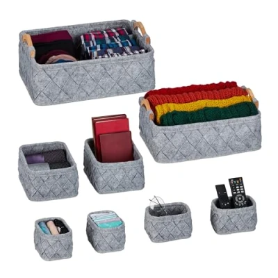 Afbeelding van Relaxdays vilten manden 8 delige set opbergmanden kledingkast organizer ondergoed Lichtgrijs