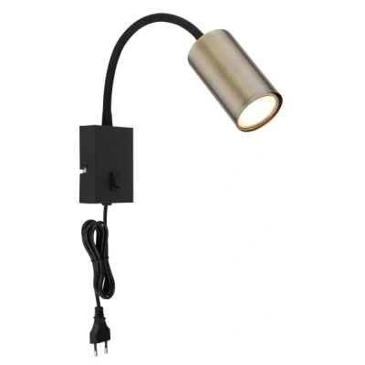 Afbeelding van Wandlamp flexibel spot zwart brons Gu10 aan uit schakelaar