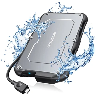 Afbeelding van GRAUGEAR Externe USB C behuizing voor 2,5 inch SATA SSD, UASP, 3.2 Gen2, IP66 waterdicht, schokbestendig, geïntegreerde kabel, G 2502 10G