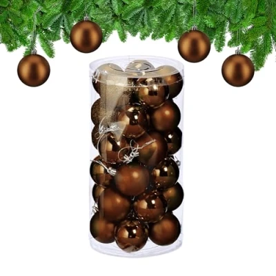 Afbeelding van kerstballen set van 30 plastic Ø 6 cm onbreekbaar bruin