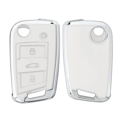 Afbeelding van kwmobile autosleutel hoesje geschikt voor VW Golf 7 MK7 3 knops behuizing in wit / zilver