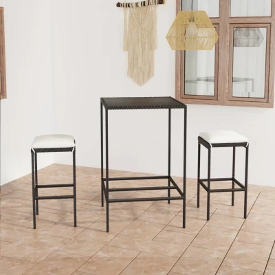Afbeelding van 3 delige Tuinbarset met kussens poly rattan zwart