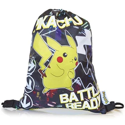 Afbeelding van Pokémon lichtgevende Pikachu sporttas met trekkoord voor kinderen en jongeren, zwart, één maat, zwart., Rugzakken