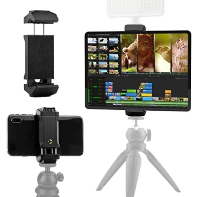 Afbeelding van MOJOGEAR Telefoon &amp; tablet houder voor statief smartphone en tot 18,3 cm breed met Cold Shoe Mount Zwart