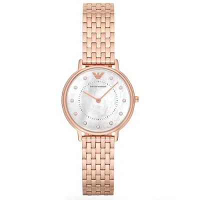 Afbeelding van Emporio Armani Montre pour femme, mouvement à deux aiguilles, boîtier en acier inoxydable or rose de 32 mm avec bracelet inoxydable, AR11006