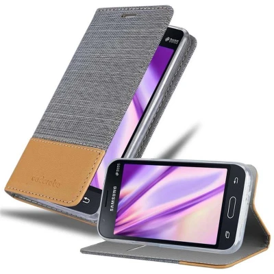 Afbeelding van Cadorabo Hoesje geschikt voor Samsung Galaxy J1 MINI in LICHTGRIJS BRUIN Beschermhoes met magnetische sluiting, standfunctie en kaartvakje Book Case Cover Etui