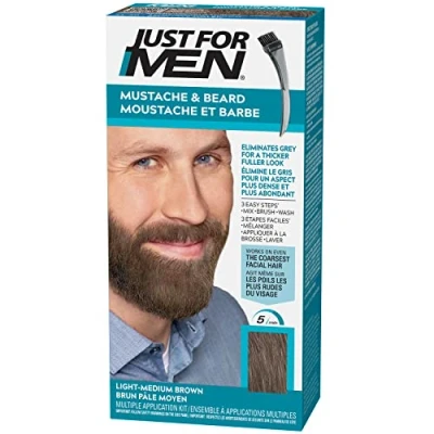 Afbeelding van Just For Men Medium bleekbruine baardverf, snor en baardkleuring voor heren, verwijdert witte haren een dikker resultaat, met applicatorkwast. Snel eenvoudig M30