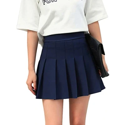 Afbeelding van Hoerev Korte rok voor dames, meisjes, hoge taille, plooirok, tennisrok, schoolrok, Navy Blauw
