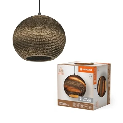 Afbeelding van LEDVANCE hanglamp Decor Cardboard Ball bruin van golfkarton, lichtgewicht, E27, 260 mm diameter, lampenkap gerecycled materiaal, duurzaam dankzij vervangbare lichtbron, eenvoudig te installeren
