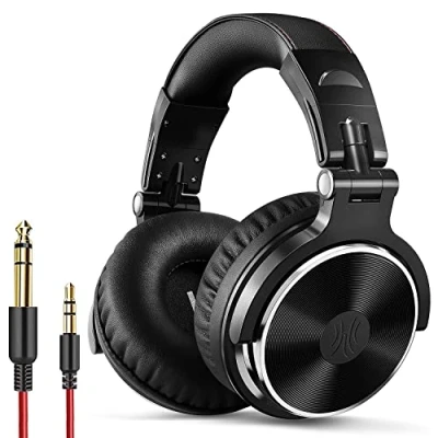 Afbeelding van OneOdio Over ear professionele DJ hoofdtelefoon voor bewaking, gesloten hoofdtelefoon, akoestische isolatie, muziekhoofdtelefoon met 3,5 &amp; 6,35 mm stekker en geïntegreerde microfoon, zwart