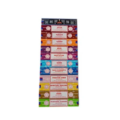 Afbeelding van Satya Wierook Set 12 x 15 g Inclusief: Nag, Super Hit, Oodh, Positive Vibes, Namaste, Champa, Opium, Reiki, Spirituele Healing, Karma, Traditionele Ayurveda en Meditatie, Hout, Multi