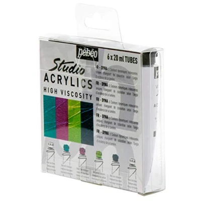 Afbeelding van Pébéo acrylverf Fine Studio Acrylics set met 6 tubes Dyna dynamische kleuren die afhankelijk van het licht veranderen effect 20 ml 833500