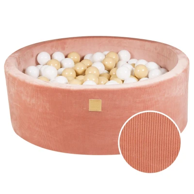Afbeelding van Fluwelen Abrikozen Kleurige Rib Stof Ballenbak Ballenbakje België Wit/Beige