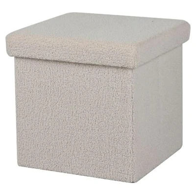Afbeelding van Urban Living Poef Teddy BOX hocker opbergbox creme wit polyester/mdf 38 x cm opvouwbaar