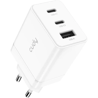 Afbeelding van Cudy USB C oplader, 67 W, 3 poorten, 2 type C, 1 A aansluiting, iPhone snel opladen, QC/PD 3.0, wandadapter voor iPhone, iPad, Samsung, Xiaomi, Oneplus, Sony enz. CH67