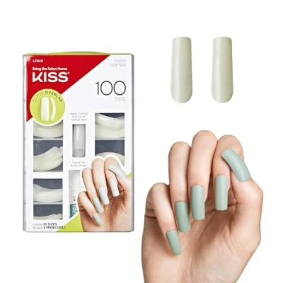 Afbeelding van Kiss Gellak 100 Nageltips and Lijm Kunstnagels stuks Nepnagels Doorzichtig Curve overlap